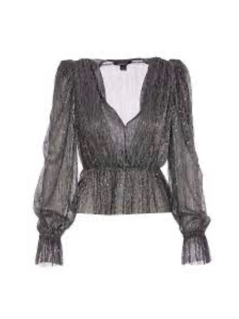 Sabina Musayev Sheer Metallic Black Peplum Blouse